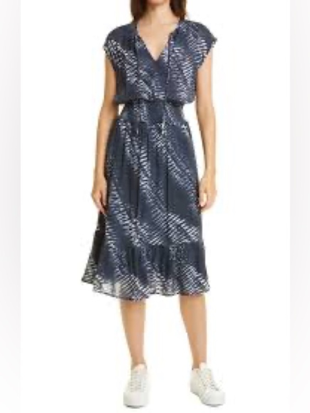 Rails Ashlyn Shibori Print Split Neck Dress in Blue Nile Sz XL Tie Dye Gauze